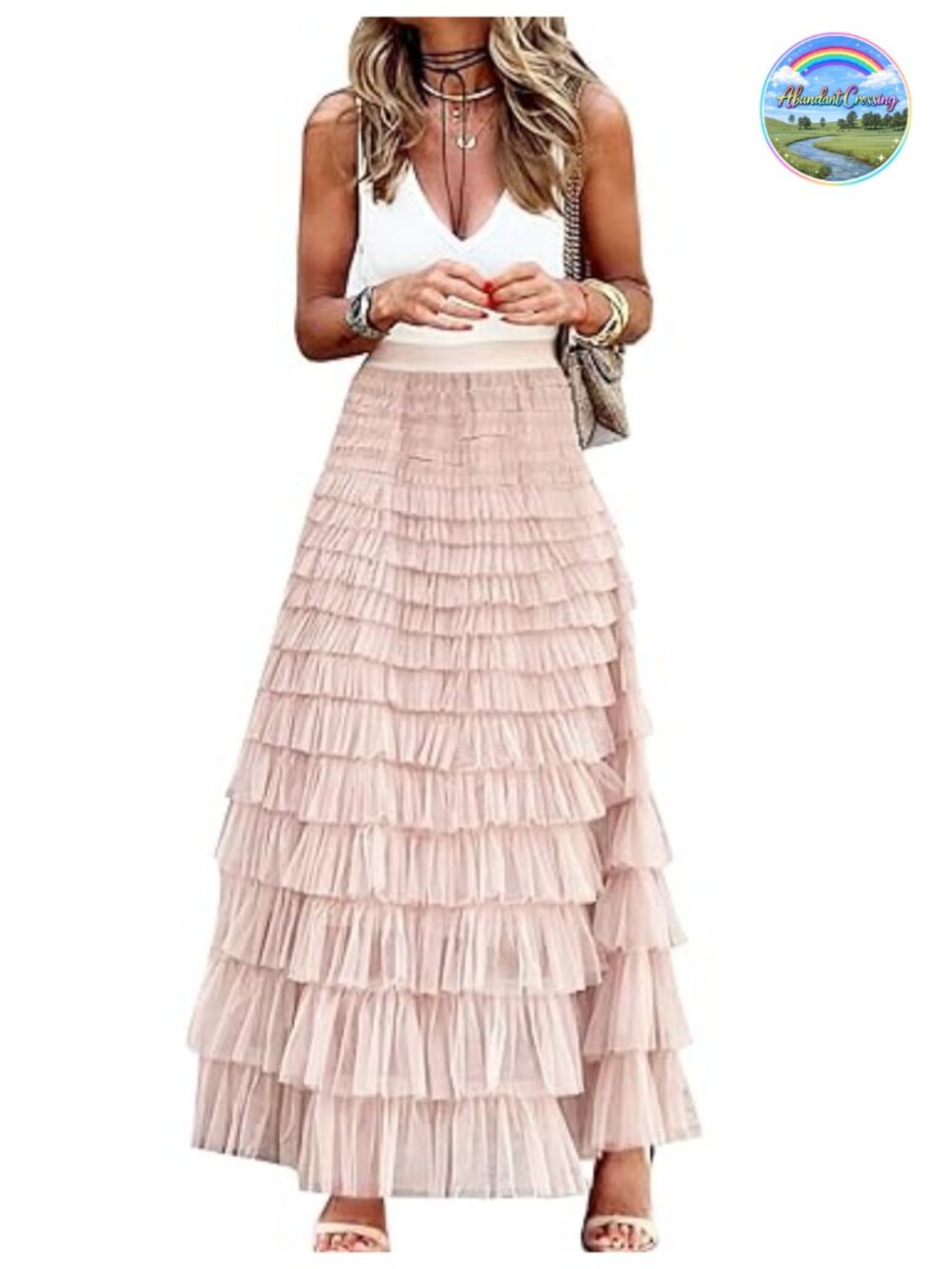 Womens Long Maxi Tulle Skirt A Line Ruffle Mesh High Waisted Tiered Layered